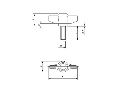 Flügelschraube GF P - Technische Zeichnung | Kuala Kunststofftechnik GmbH